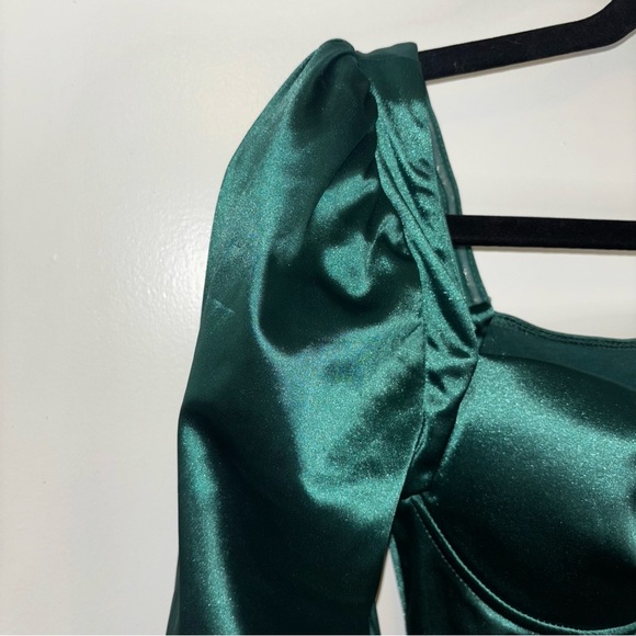 Fashion Nova Green Puff Sleeve Crop Blouse Size XS - Picture 7 of 15